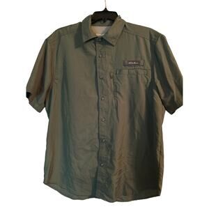 GUC Eddie Bauer Men's Vented Button Down Short Sleeve Shirt Green Size Medium